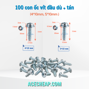 100 con ốc vít đầu dù + tán (4*10mm, 5*10mm)
