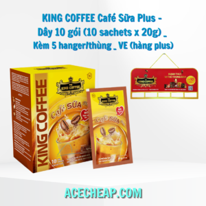 KING COFFEE Café Sữa Plus - Dây 10 gói (10 sachets x 20g) _ Kèm 5 hanger/thùng _ VE (Hàng Plus)