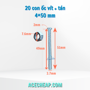 20 con ốc vít + tán: các cỡ 4*40mm... đến 5*80 mm