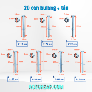 20 con bulong+ tán 6*60mm... đến 6*120mm
